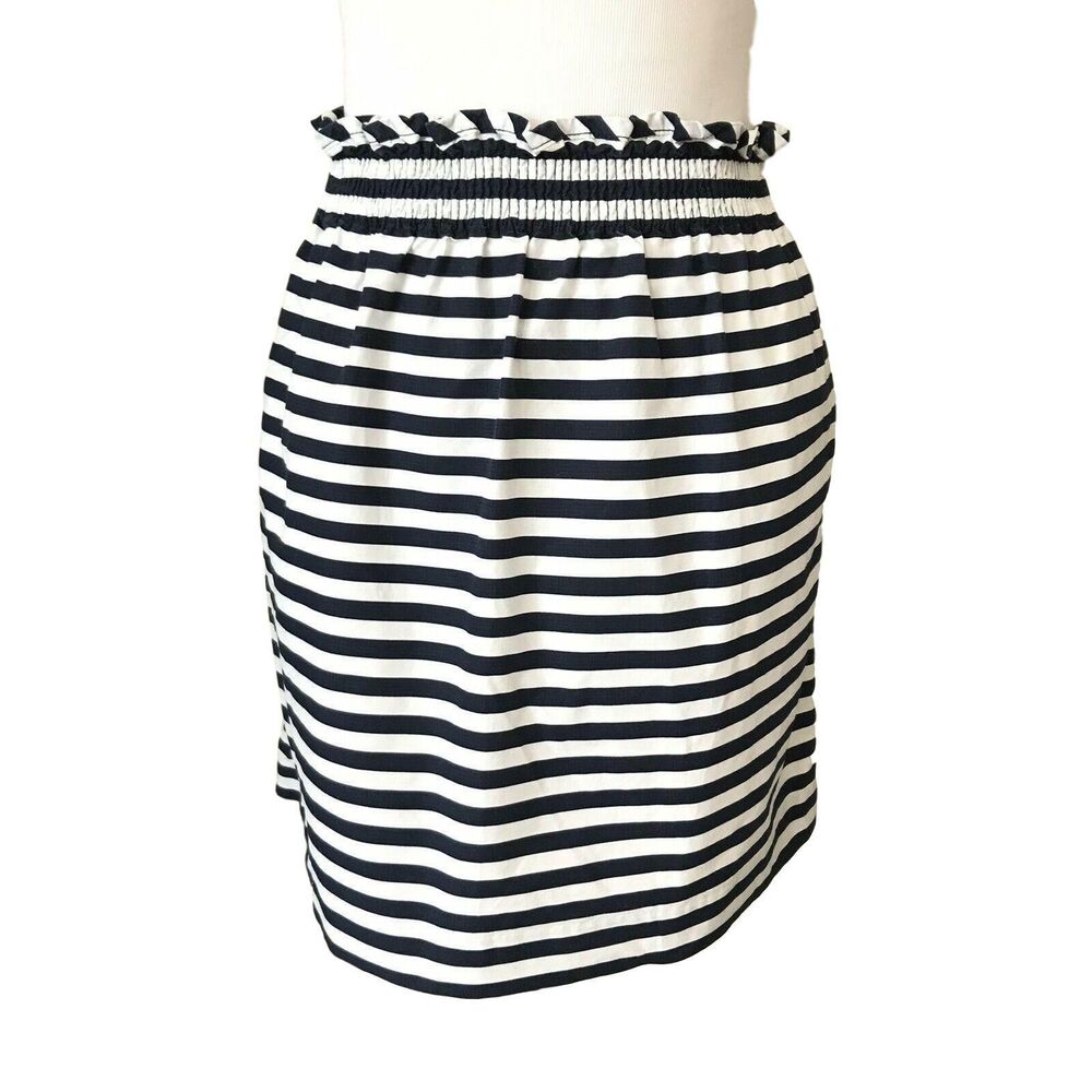 J Crew Womens Skirt 2 City Mini Ripstop Cotton Navy Blue White Striped Nautical